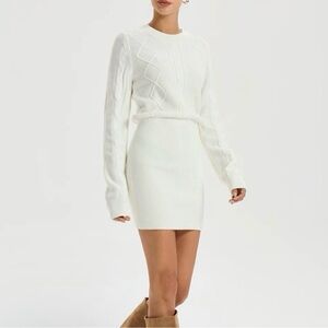 Commense Ivory Off White Cable Knit Mini Swearer Dress Medium NWT
